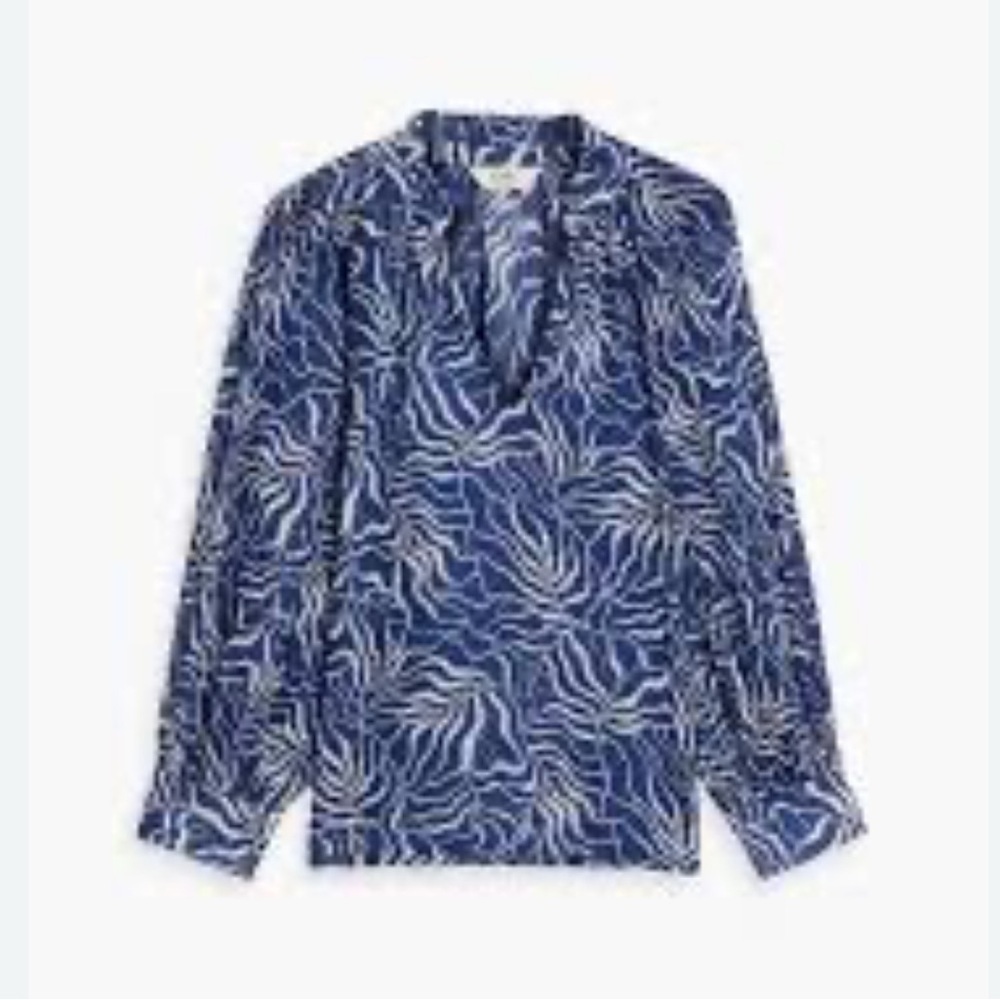 Joie Stow Printed Blouse Cobalt Blue White Cotton Lightweight size small